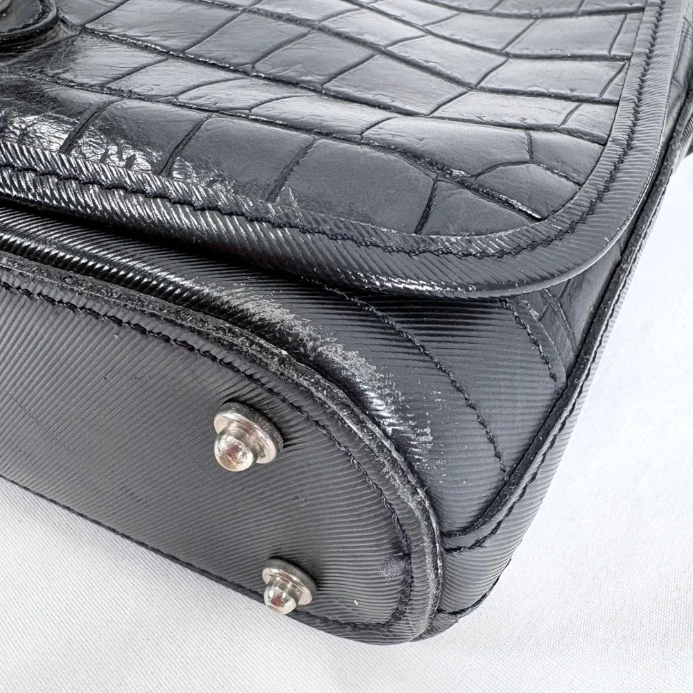 VTG Dooney & Bourke Black Croc Embossed Leather Flap Shoulder Bag‎ Purse